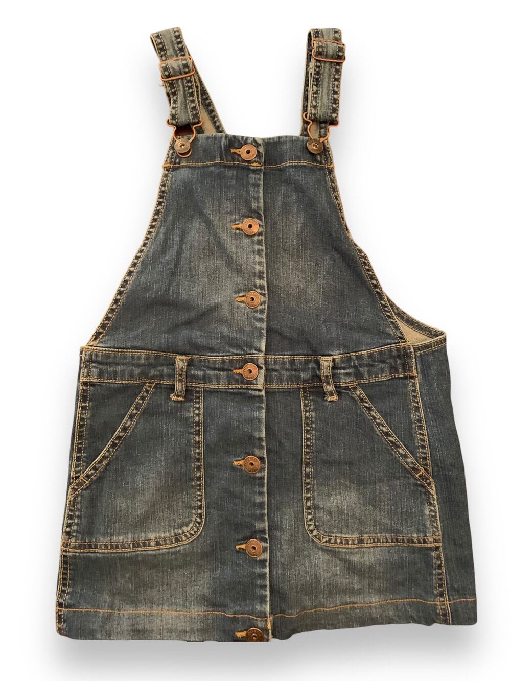 OshKosh Skirted Denim Overalls with Front Buttons And Pockets. Size 10.